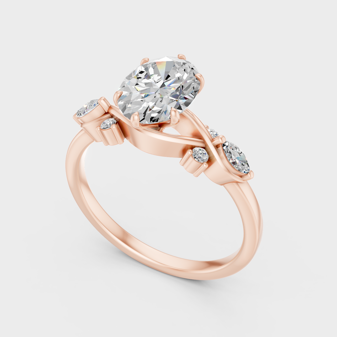 Oval Marquise Round Diamond Ring 1.78 Ct Lab Grown In Rose Gold Elegant Style