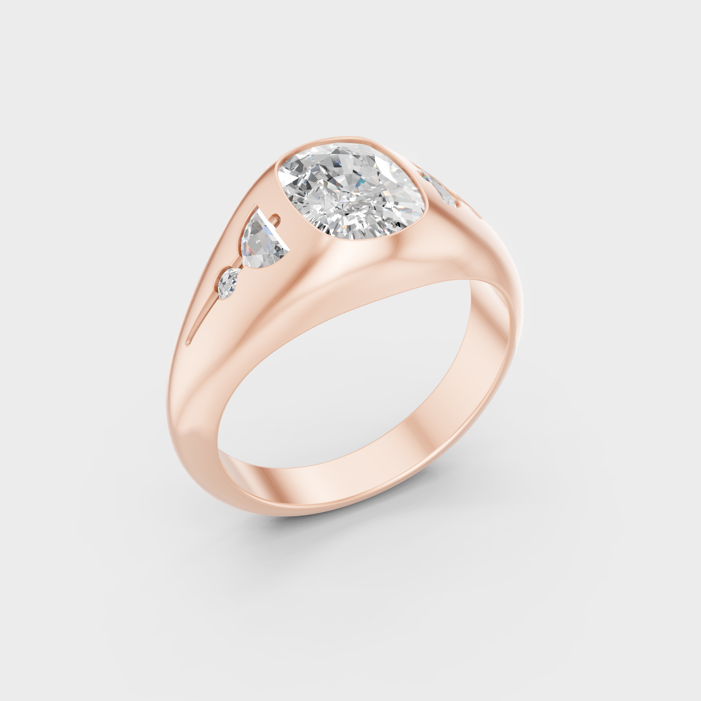 Rose Gold Cushion Half Moon Diamond Ring 1.91 Ct Ethical Lab Grown Jewelry