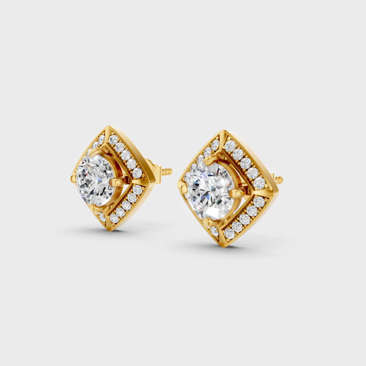 9K 14K 18K Yellow Gold Halo Diamond Stud Earrings 2.98 Ct Lab Grown Fine Jewelry