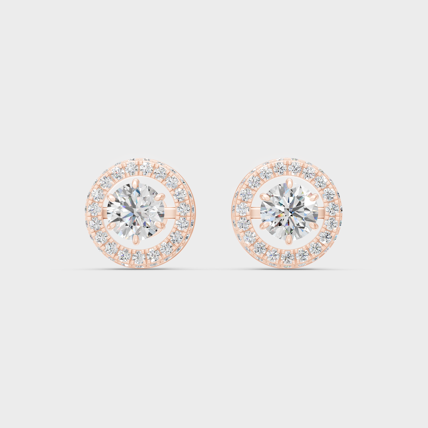 Rose Gold Round Diamond Halo Earrings 1.63 Ct Each Ethical Lab Grown Jewelry