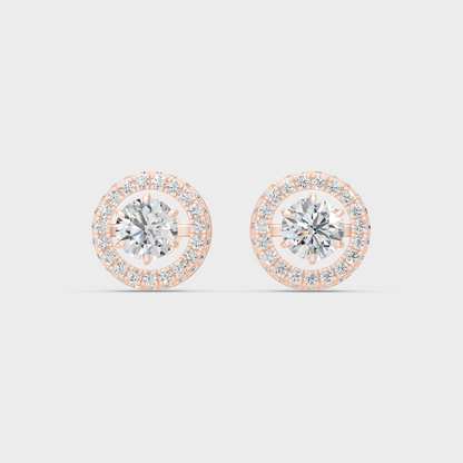 Rose Gold Round Diamond Halo Earrings 1.63 Ct Each Ethical Lab Grown Jewelry