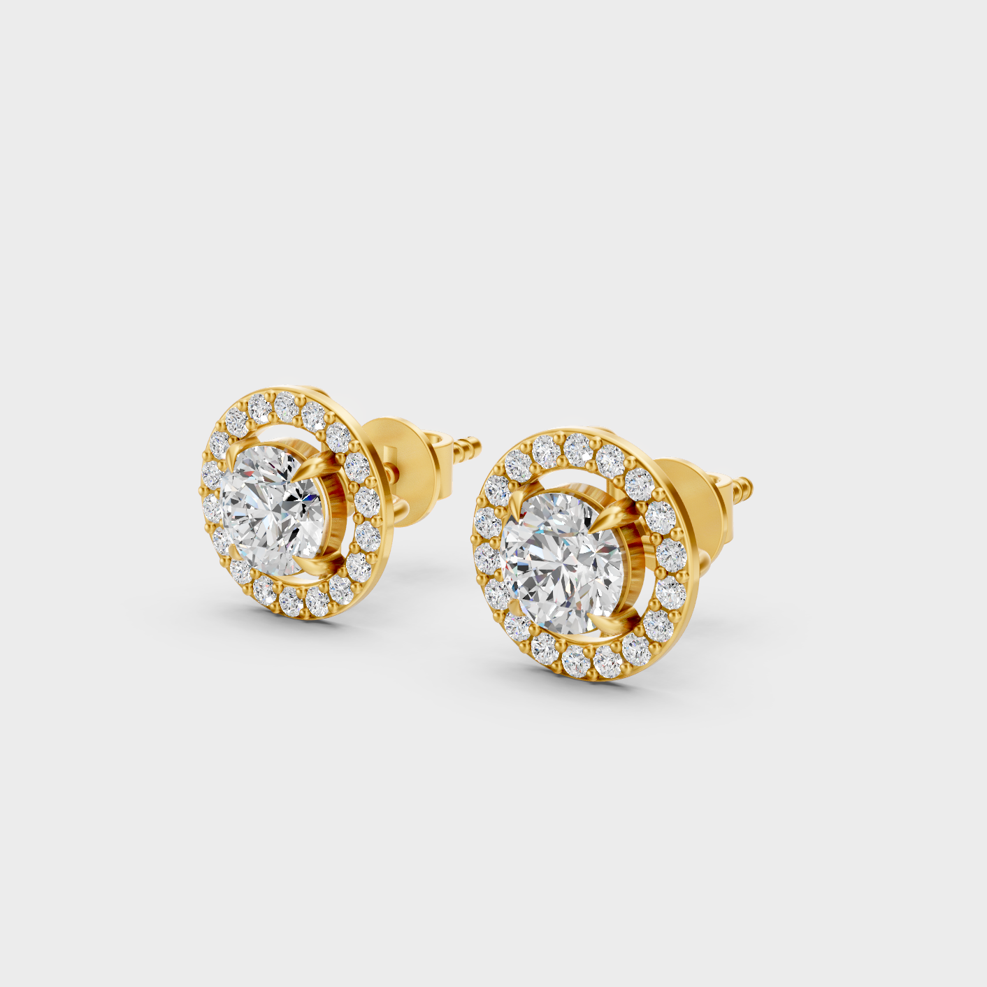 9K 14K 18K Yellow Gold Round Diamond Stud Earrings 1.70 Ct Lab Grown Fine Jewelry