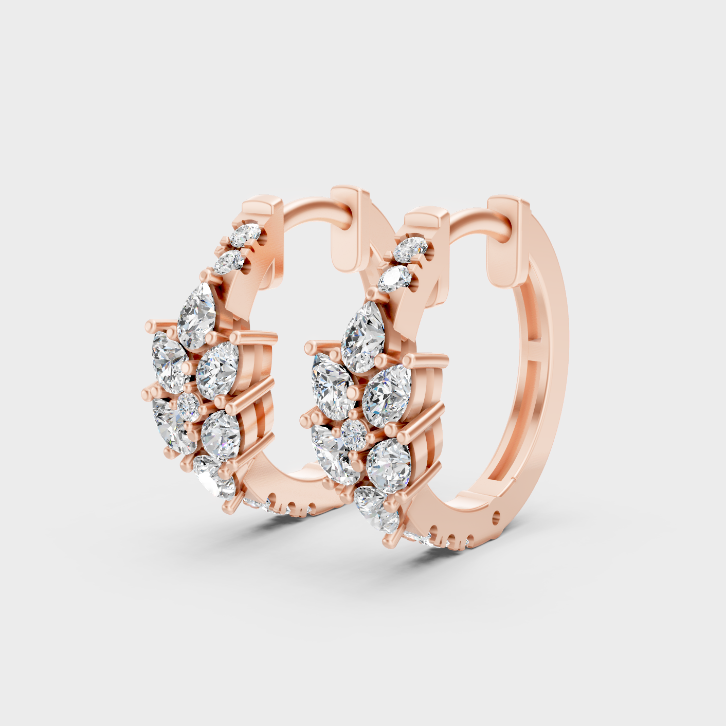 Rose Gold Round Pear Diamond Hoop Earrings 1.61 Ct Everyday Elegant Jewelry