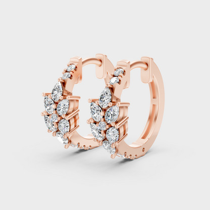 Rose Gold Round Pear Diamond Hoop Earrings 1.61 Ct Everyday Elegant Jewelry