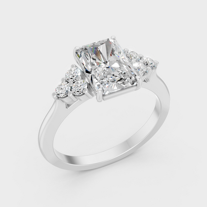 Platinum Radiant Cut Diamond Ring With Brilliant Round Accents