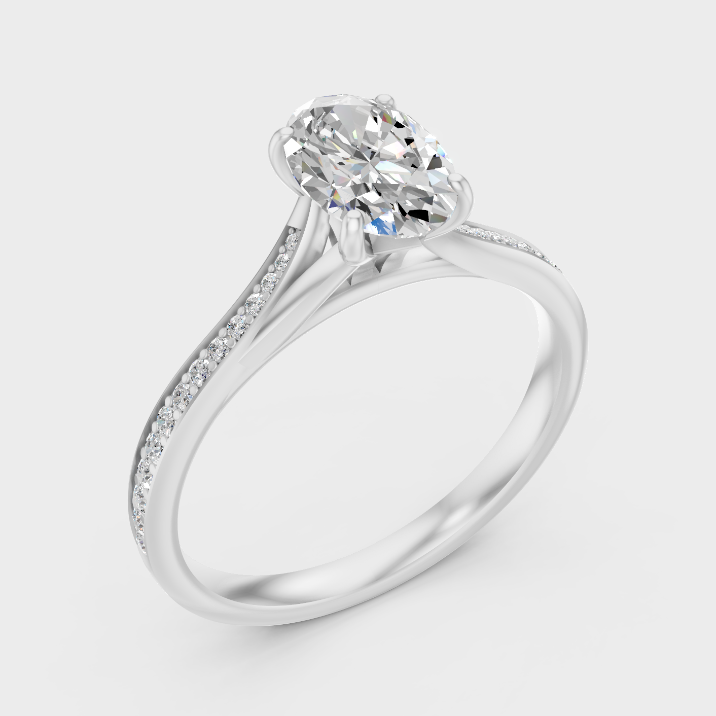 Platinum Oval Cut Diamond Ring With Brilliant Round Accents
