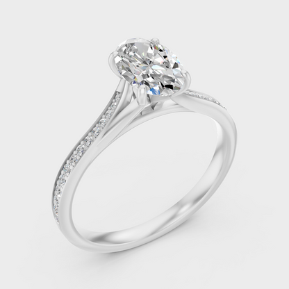 Platinum Oval Cut Diamond Ring With Brilliant Round Accents