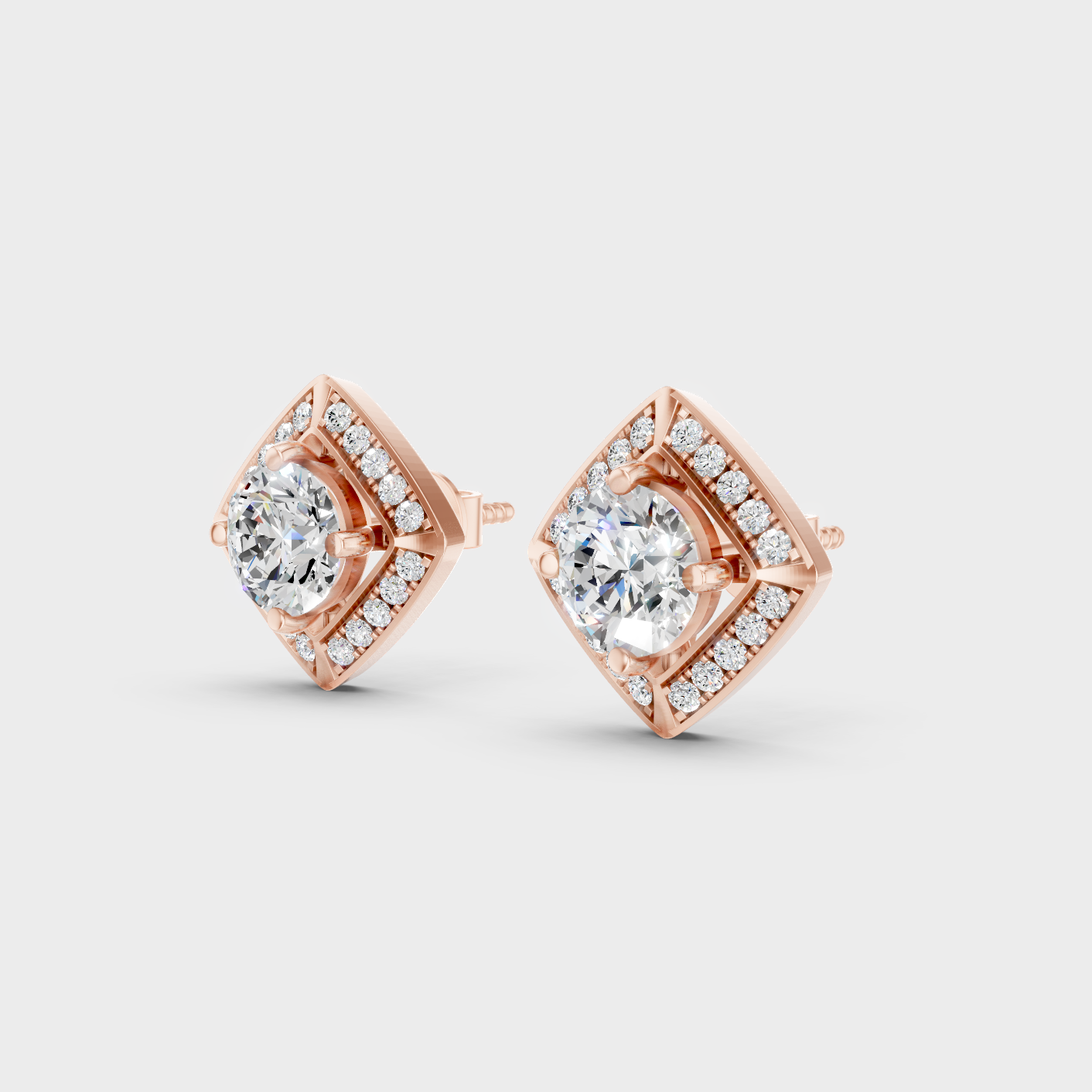 Rose Gold Halo Round Diamond Stud Earrings 2.98 Ct Statement Bridal Jewelry