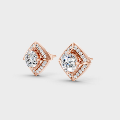 Rose Gold Halo Round Diamond Stud Earrings 2.98 Ct Statement Bridal Jewelry