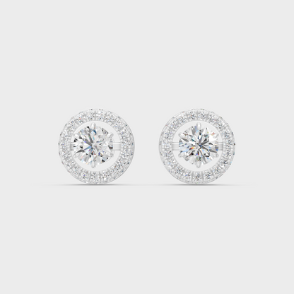 White Gold Round Diamond Halo Earrings 3.26 Ct Lab Grown Classic Style