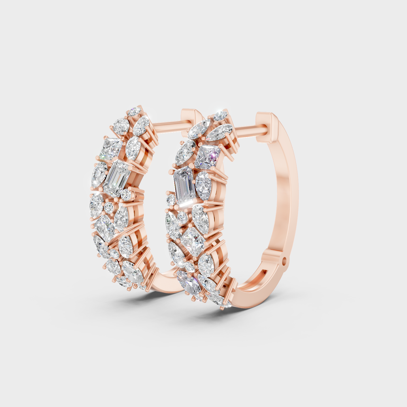 Rose Gold Luxury Multi Shape Diamond Hoop Earrings 0.80 Ct Designer Look