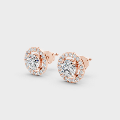 Rose Gold Luxury Round Diamond Stud Earrings 1.70 Ct Lab Grown Statement Look