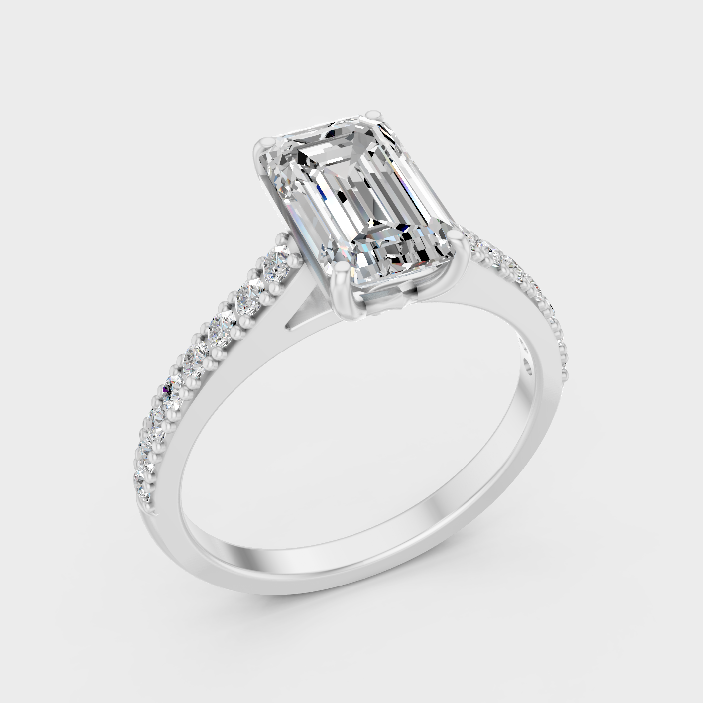 1.62 Ct Emerald & Round Cut Lab Grown Diamond Ring