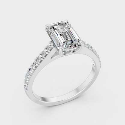 1.62 Ct Emerald & Round Cut Lab Grown Diamond Ring