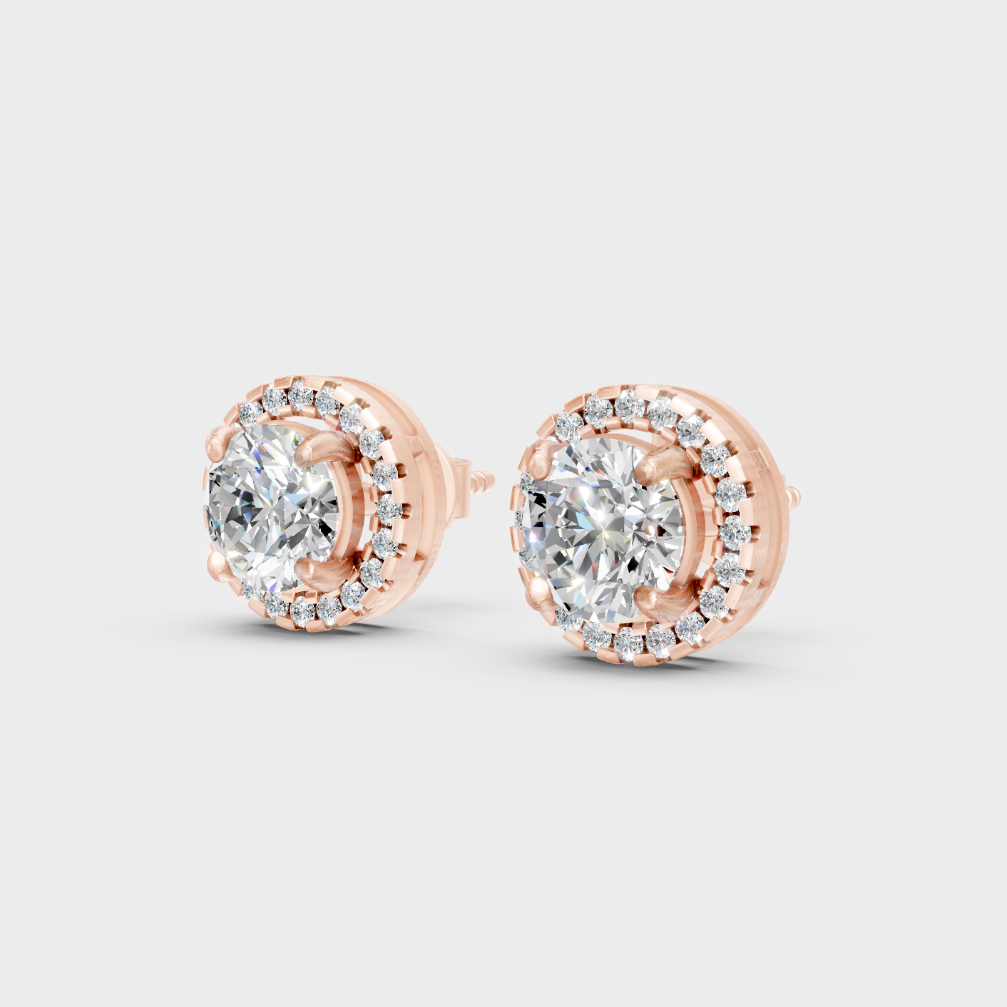 Rose Gold Halo Round Diamond Stud Earrings 2.90 Ct Statement Bridal Jewelry