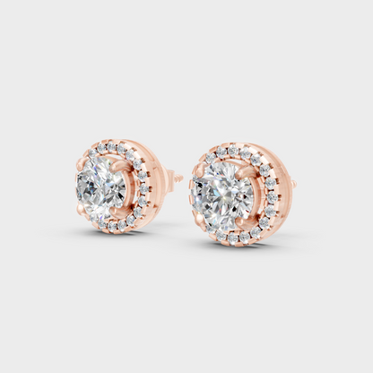 Rose Gold Halo Round Diamond Stud Earrings 2.90 Ct Statement Bridal Jewelry