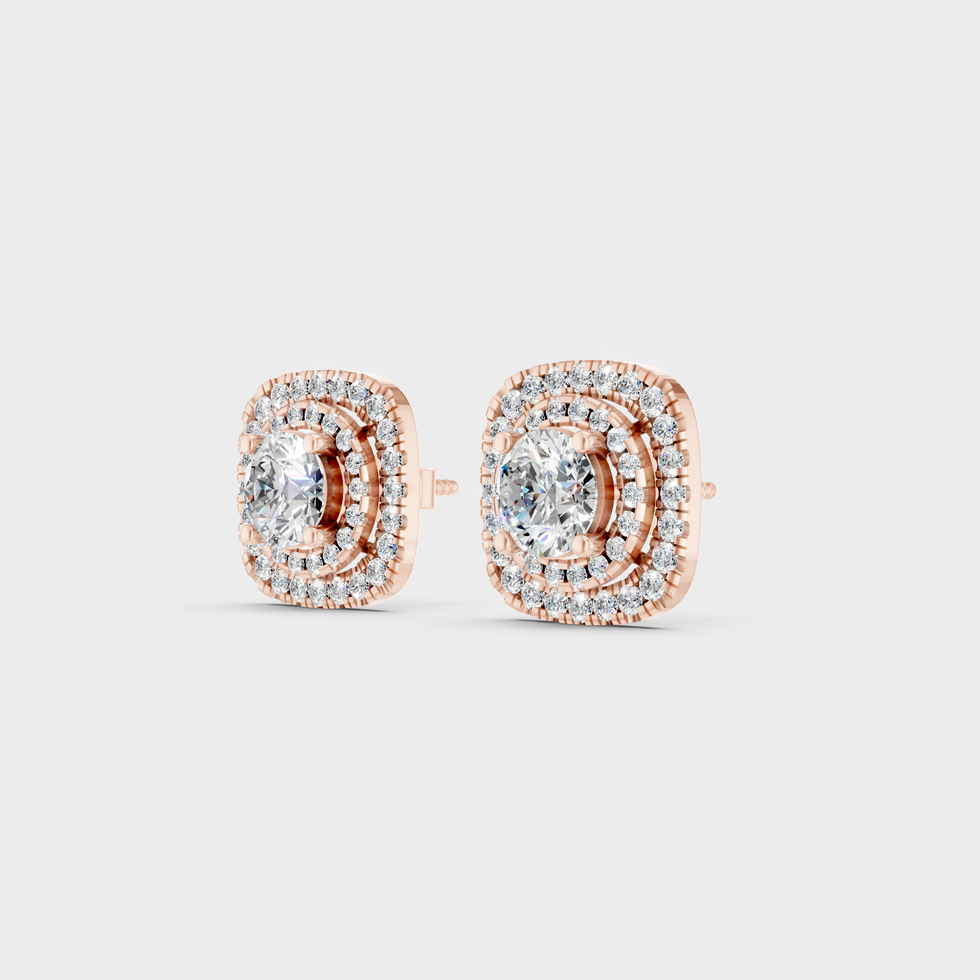 Rose Gold Double Halo Round Diamond Stud Earrings 3.90 Ct Statement Bridal Jewelry
