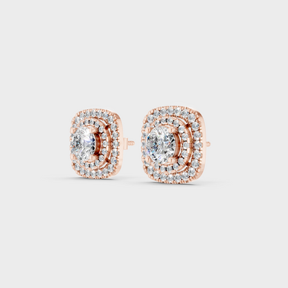 Rose Gold Double Halo Round Diamond Stud Earrings 3.90 Ct Statement Bridal Jewelry