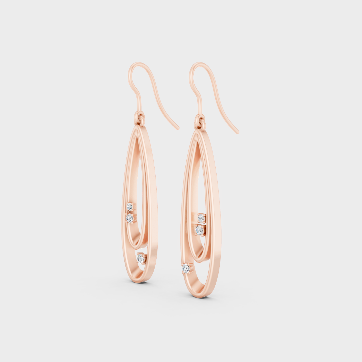 Rose Gold Round Diamond Dangler Earrings 0.055 Ct Each Ethical Lab Grown Jewelry