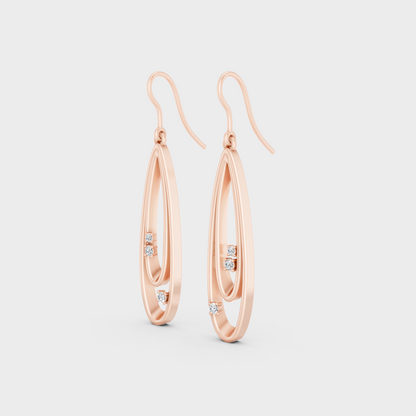Rose Gold Round Diamond Dangler Earrings 0.055 Ct Each Ethical Lab Grown Jewelry