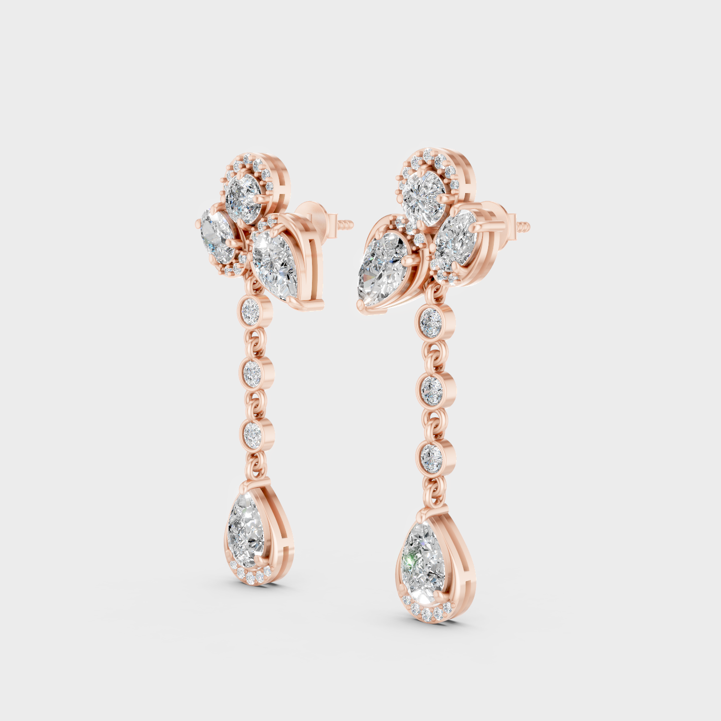 Rose Gold Multi Shape Diamond Drop Earrings 5.57 Ct High Impact Elegant Jewelry