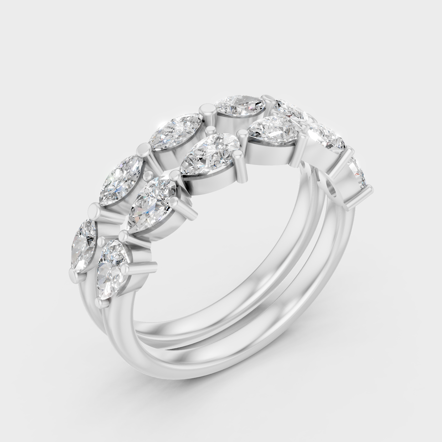 Platinum Marquise Pear Diamond Band Set For Timeless Sophistication