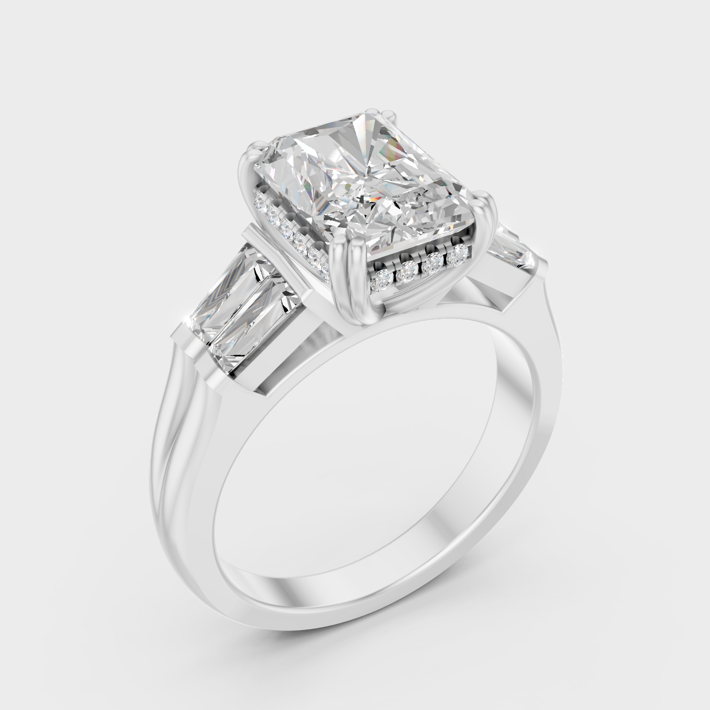 White Gold Multi Shape Diamond Proposal Ring With Halo Setting