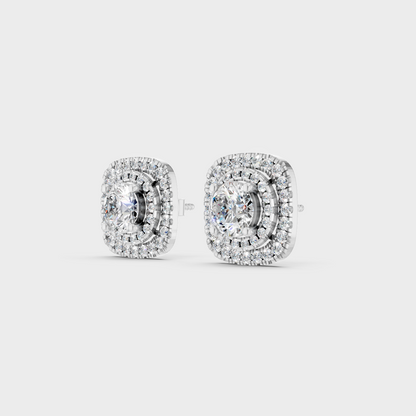 Platinum Double Halo Round Diamond Stud Earrings 3.90 Ct Premium Lab Grown Jewelry