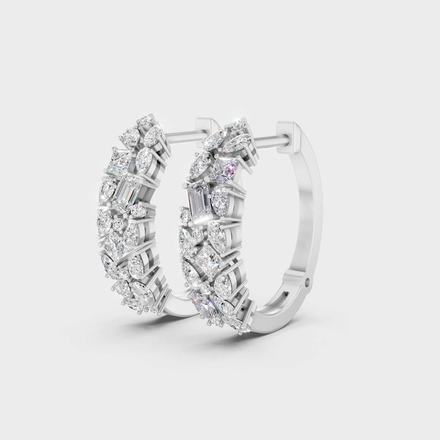 White Gold Multi Shape Diamond Hoop Earrings 0.80 Ct Lab Grown Timeless Style