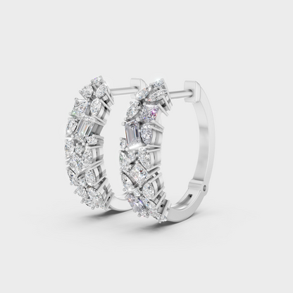 White Gold Multi Shape Diamond Hoop Earrings 0.80 Ct Lab Grown Timeless Style