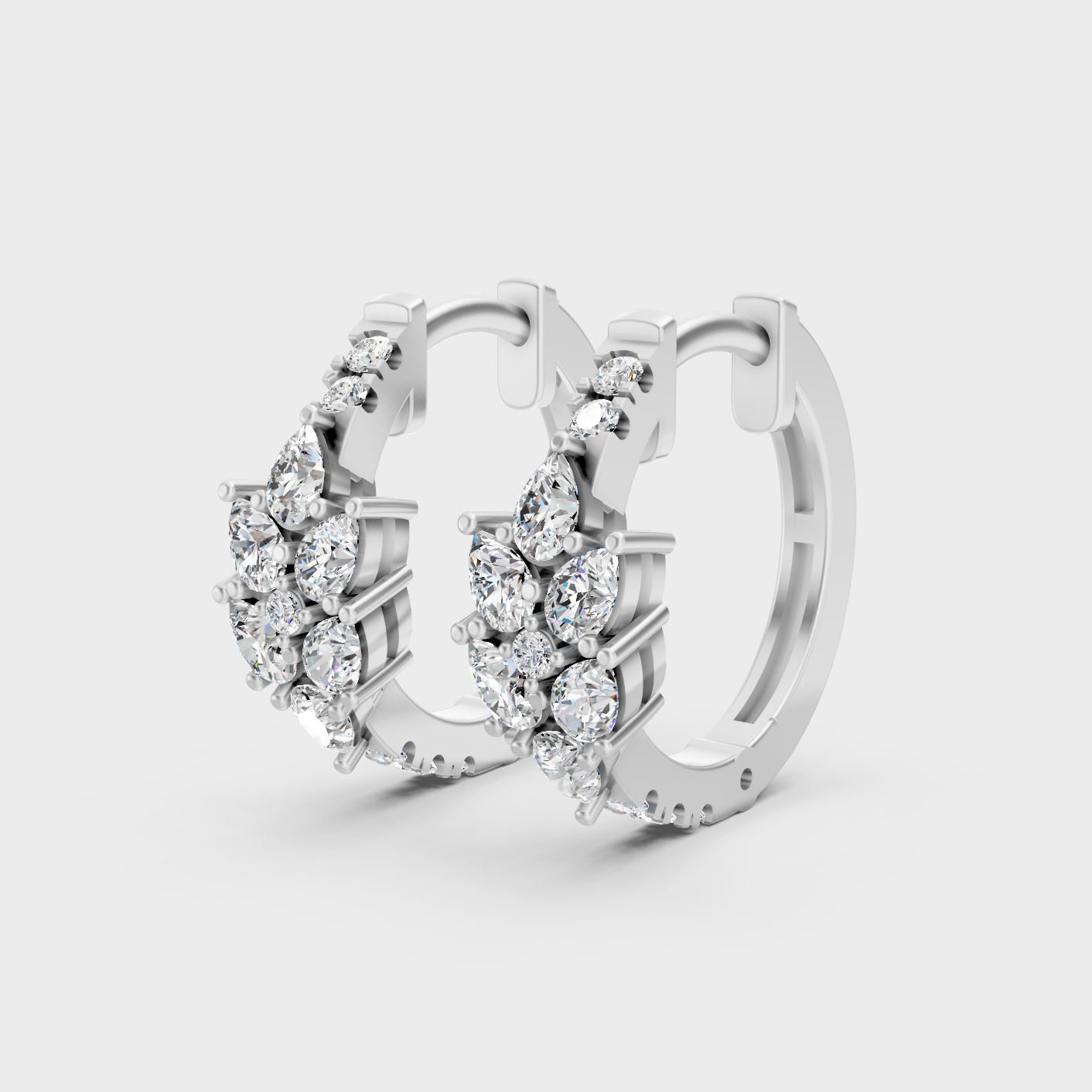 Platinum Round Pear Diamond Hoop Earrings 1.61 Ct Premium Lab Grown Jewelry
