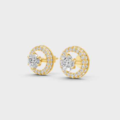 9K 14K 18K Yellow Gold Round Diamond Halo Earrings 3.26 Ct Lab Grown Fine Jewelry