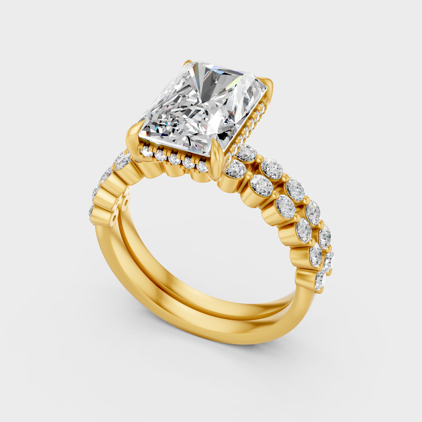 Yellow Gold Lab Grown Radiant Diamond Ring Set 4 Ct Luxury Proposal Ring