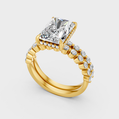 Yellow Gold Lab Grown Radiant Diamond Ring Set 4 Ct Luxury Proposal Ring