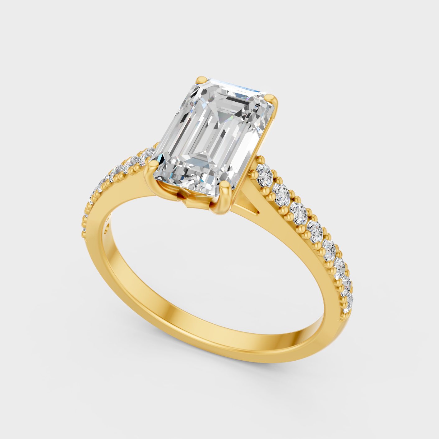 1.62 Ct Emerald & Round Cut Lab Grown Diamond Ring