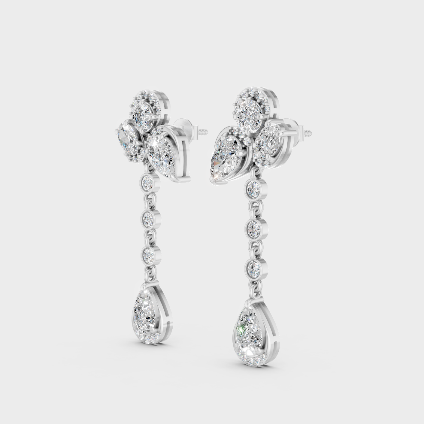 Platinum 950 Multi Shape Diamond Drop Earrings 5.57 Ct Lab Grown High End Luxury
