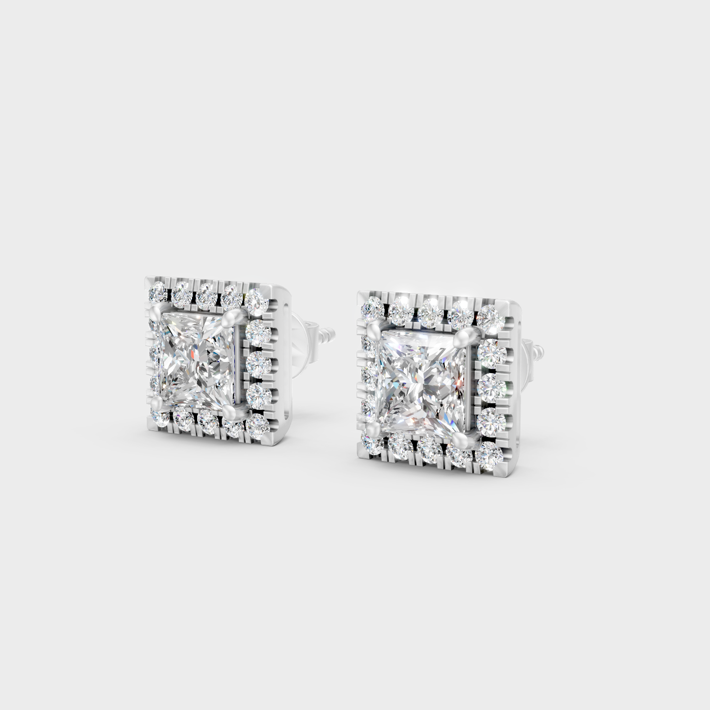 Platinum Princess Round Diamond Halo Earrings 1.28 Ct Premium Lab Grown Jewelry