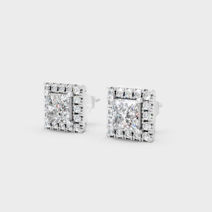 Platinum Princess Round Diamond Halo Earrings 1.28 Ct Premium Lab Grown Jewelry