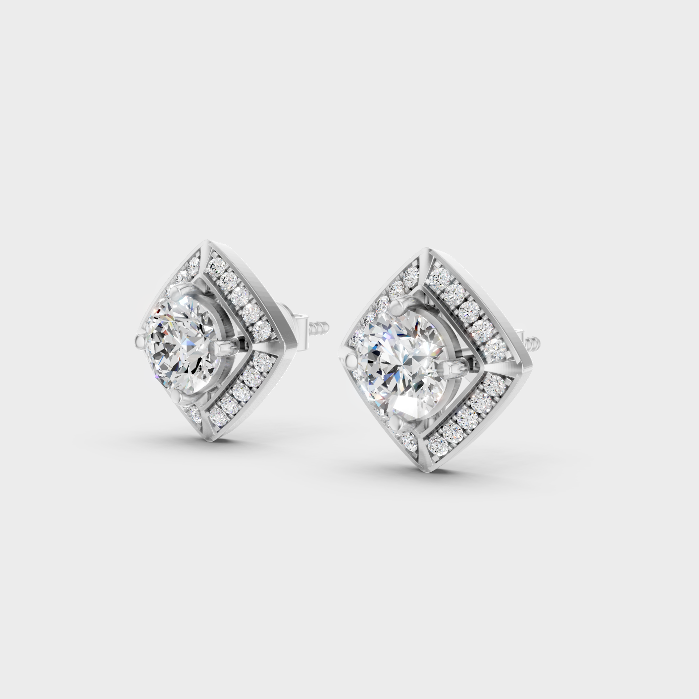 Platinum Halo Round Diamond Stud Earrings 2.98 Ct Premium Lab Grown Jewelry