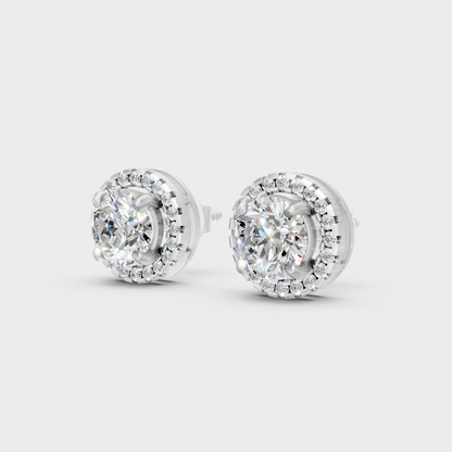 Platinum Halo Round Diamond Stud Earrings 2.90 Ct Premium Lab Grown Jewelry