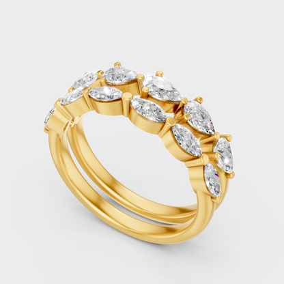 Luxury Marquise Pear Diamond Band Set In Yellow Gold Elegant Jewelry
