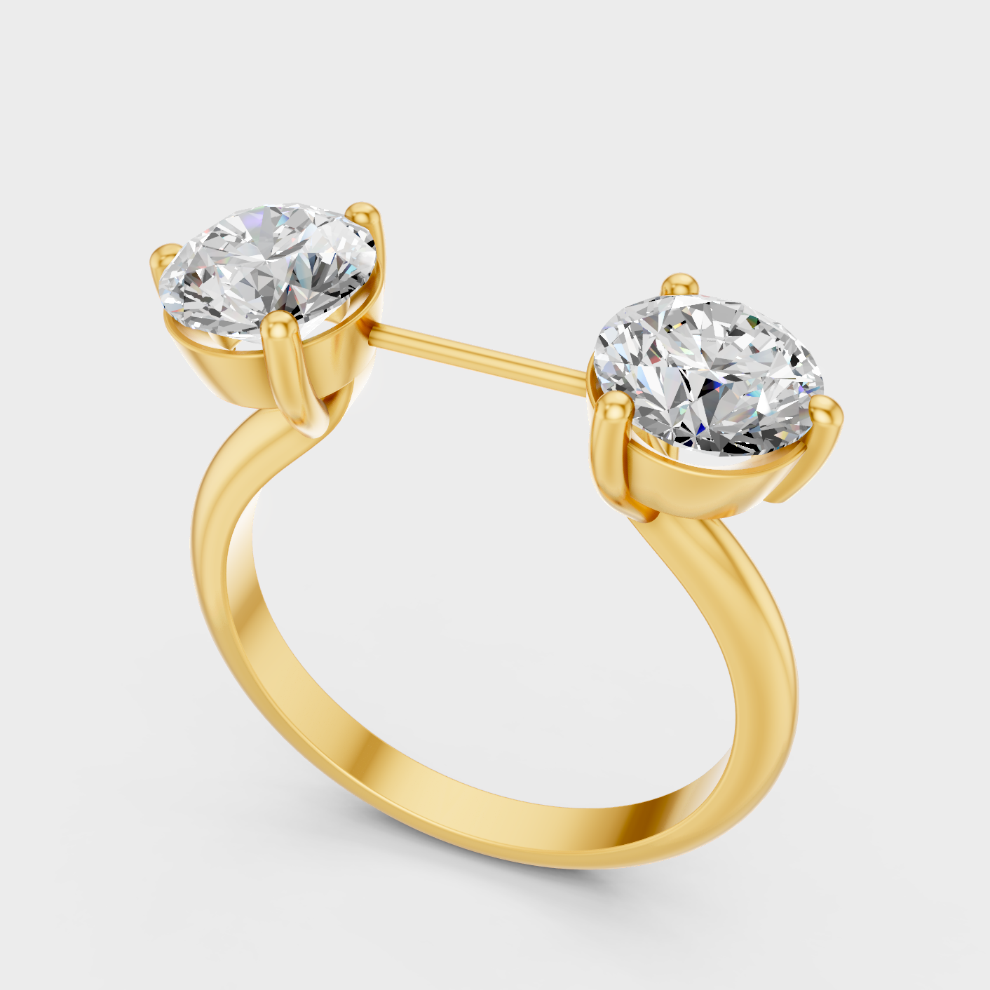 Architectural Side Diamonds on 18K Yellow Gold Band