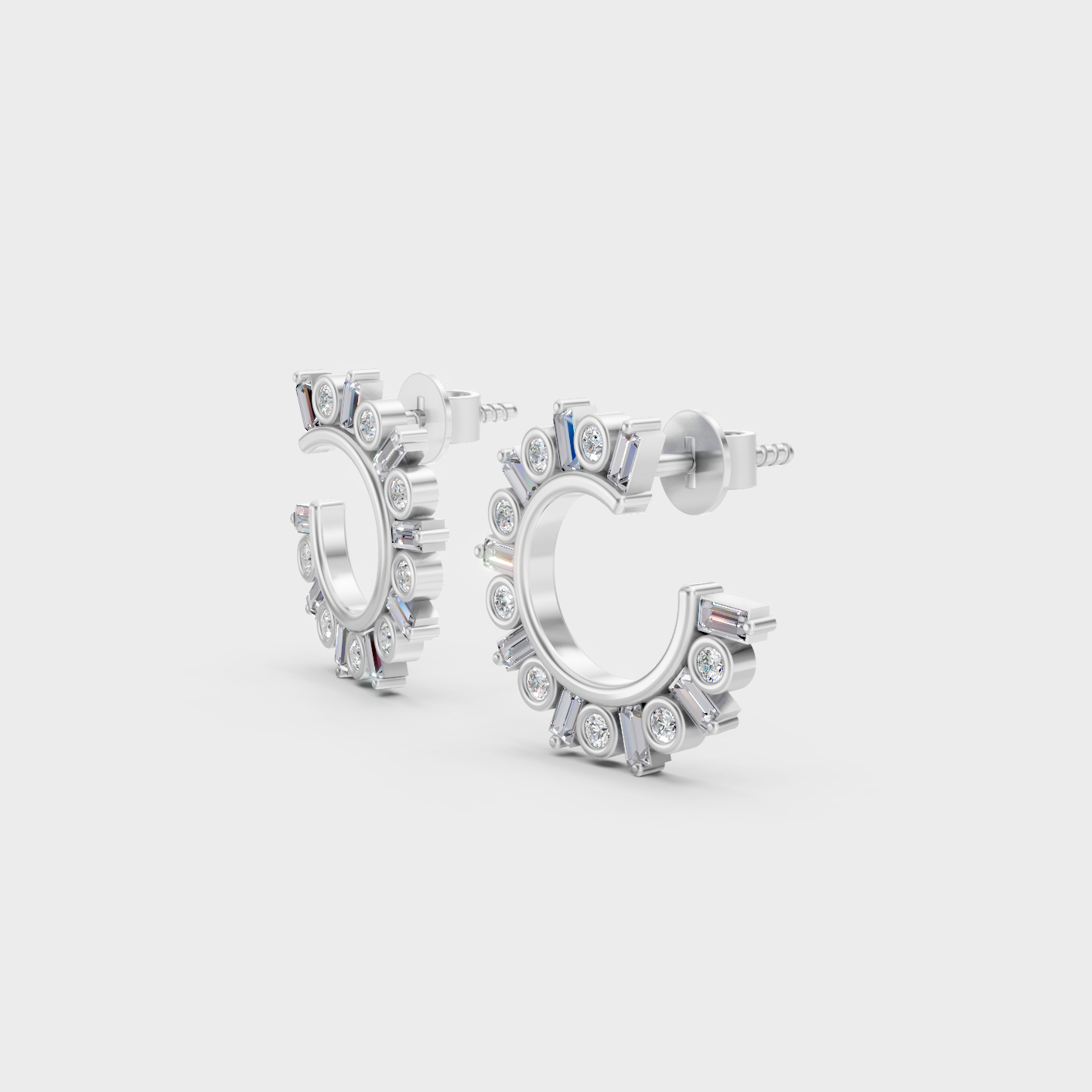 Platinum Round Baguette Diamond Earrings 0.77 Ct Premium Lab Grown Jewelry