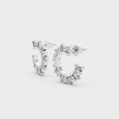 Platinum Round Baguette Diamond Earrings 0.77 Ct Premium Lab Grown Jewelry