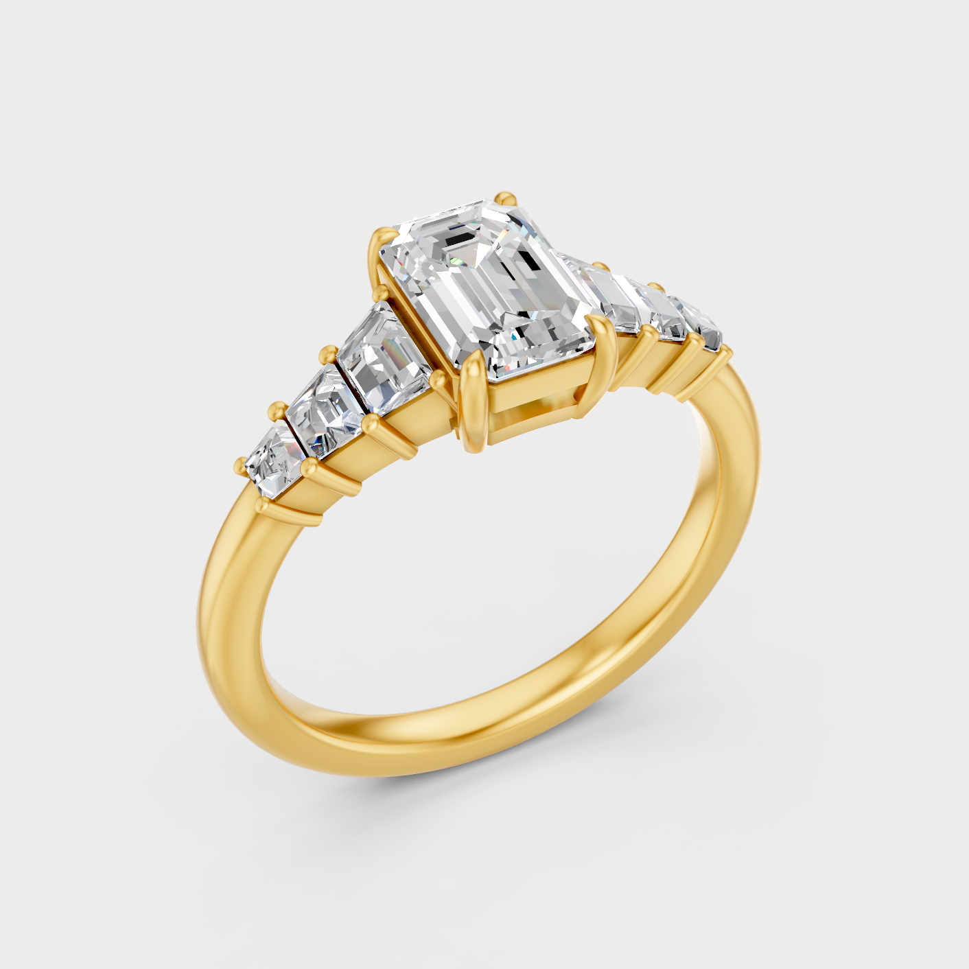 Yellow Gold Emerald Cut Diamond Ring 1.75 Ct Lab Created Brilliant Sparkle