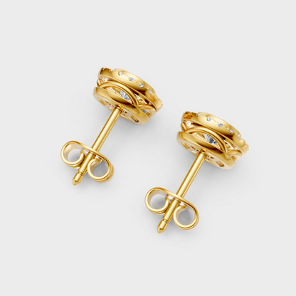 Round Cut Halo Lab Diamond Stud Earrings In Hallmark Yellow Gold
