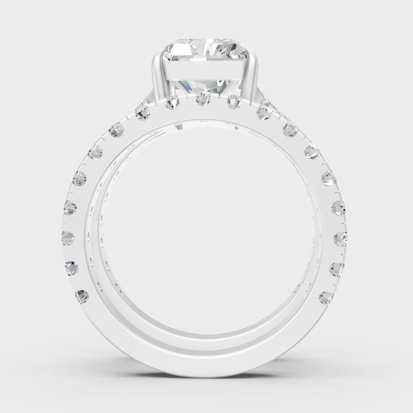 White Gold Radiant Proposal Ring Set With Round Accent Diamonds