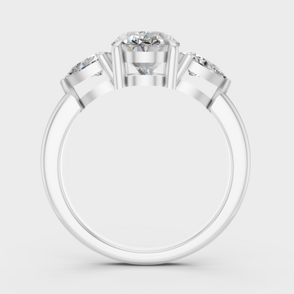 White Gold Oval Pear Proposal Ring With Certified Diamonds