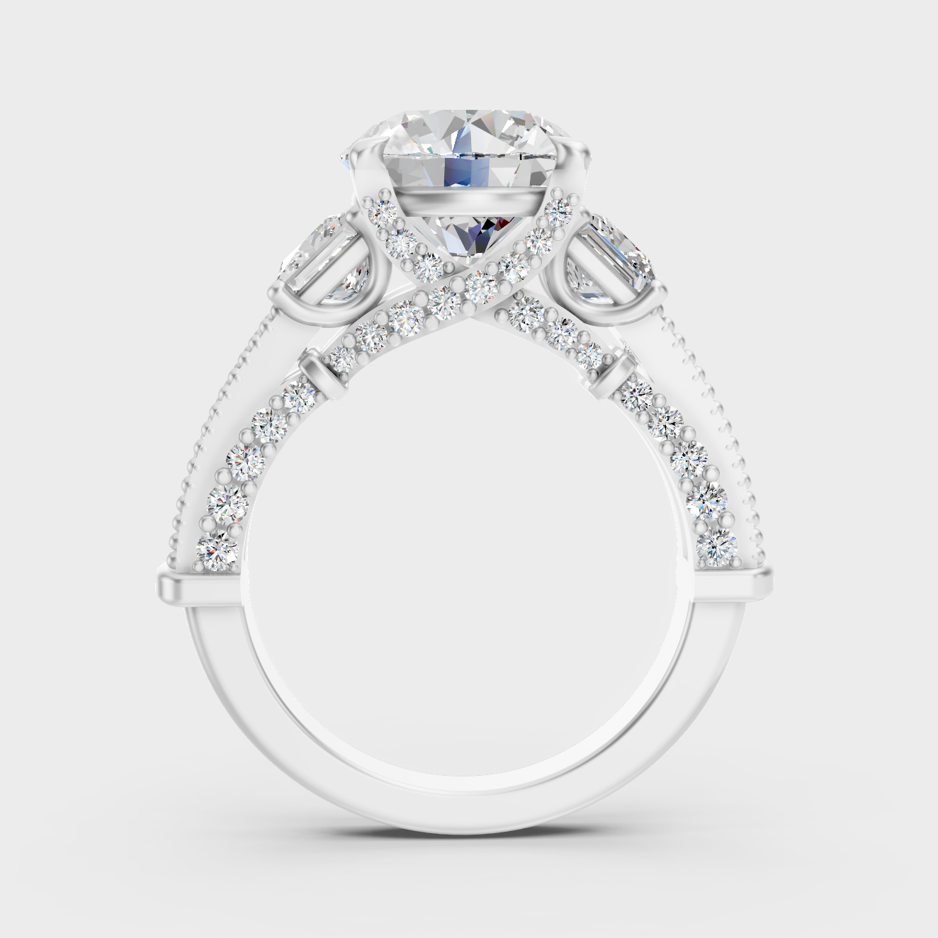 White Gold Round Proposal Ring With Princess Accent Diamonds