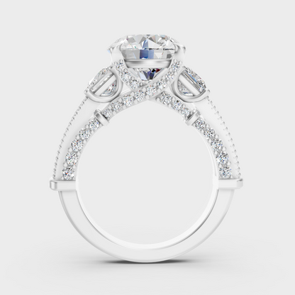 White Gold Round Proposal Ring With Princess Accent Diamonds